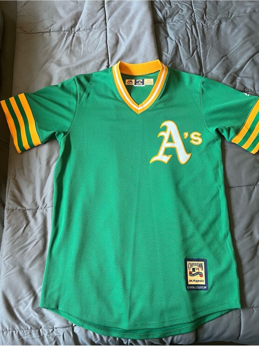 Majestic Green and Yellow Oakland A's Baseball Jersey